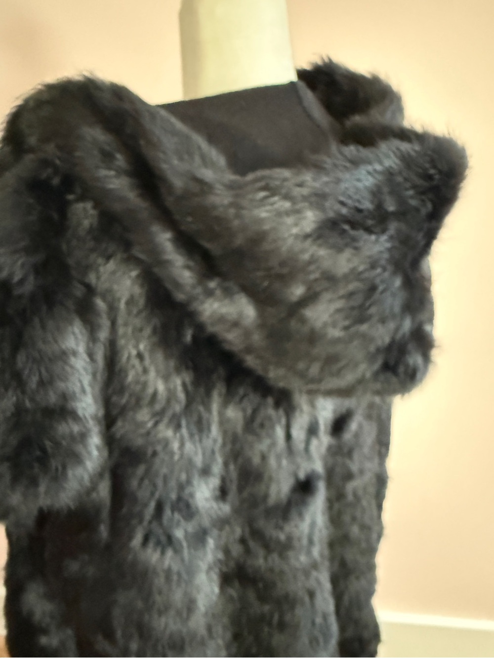 Haute Hippie Nude one size rabbit fur hooded cape poncho in black